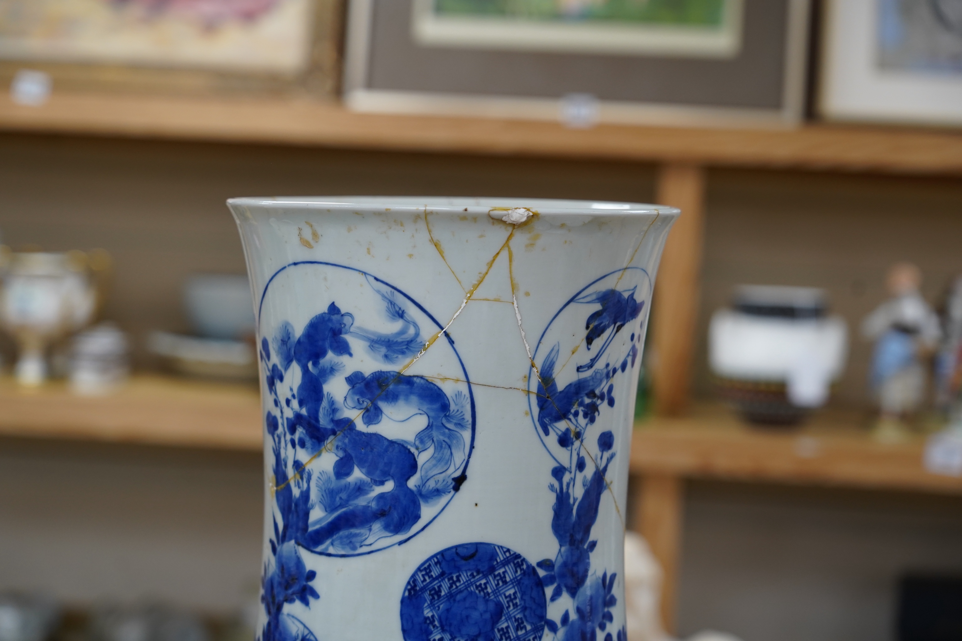 A massive late 19th century Japanese Arita blue and white vase, 79cm (damaged)